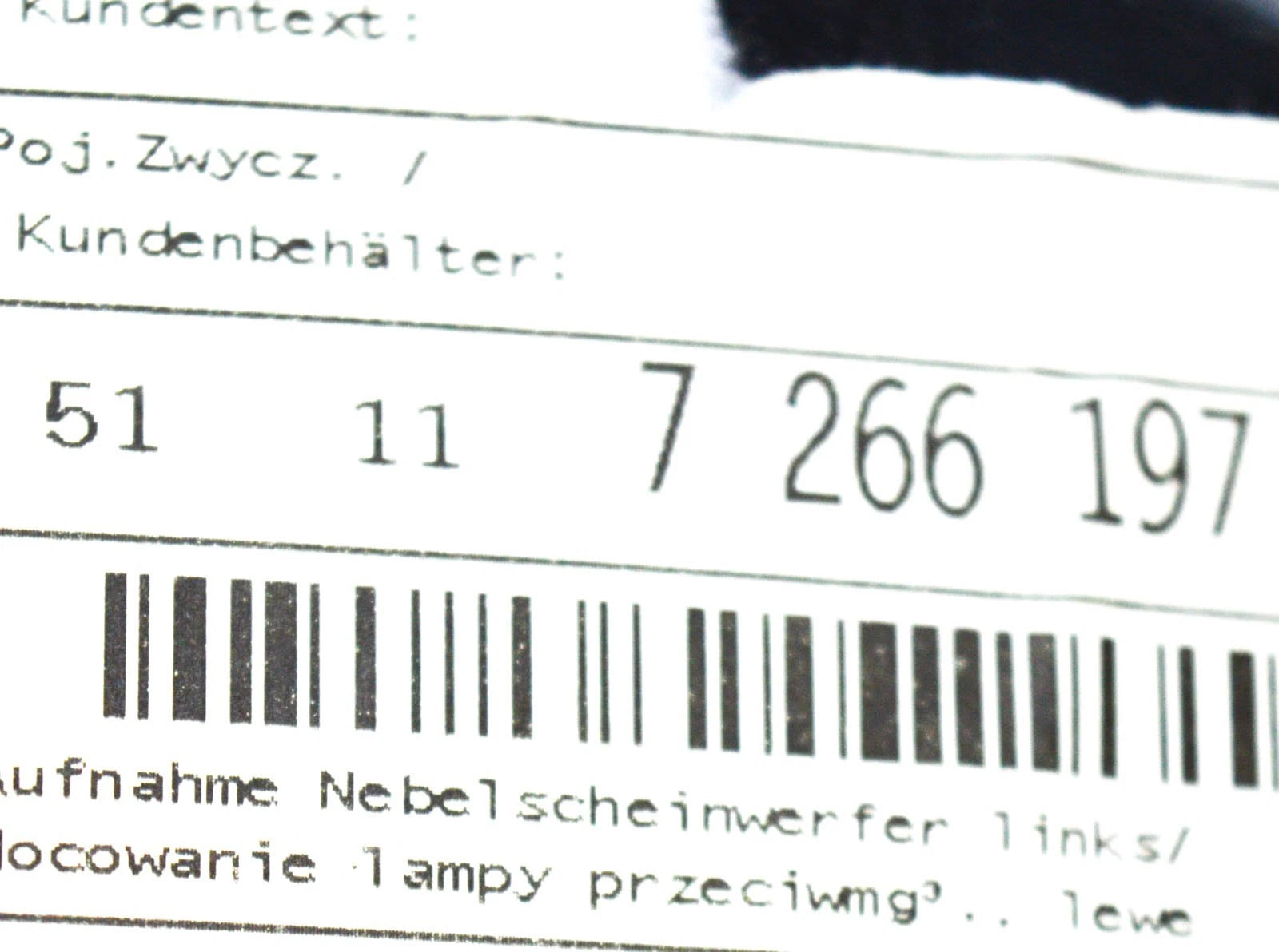 NEW BMW 3 F30 FRONT LEFT FOG LIGHT BRACKET 51117266197 7266197 2014 ORIGINAL