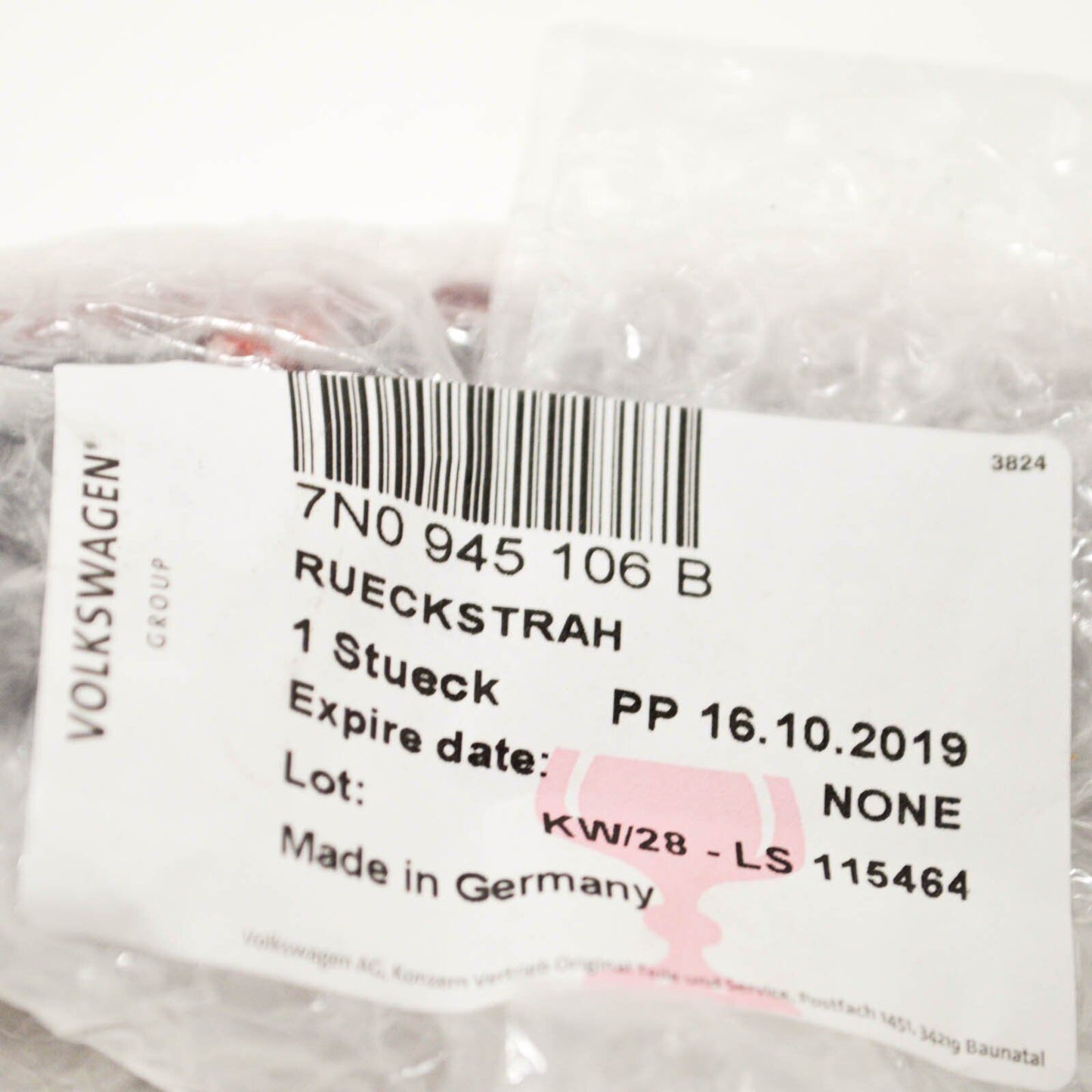 NEW VOLKSWAGEN SHARAN 7N REAR BUMPER RIGHT REFLECTOR 7N0945106B ORIGINAL