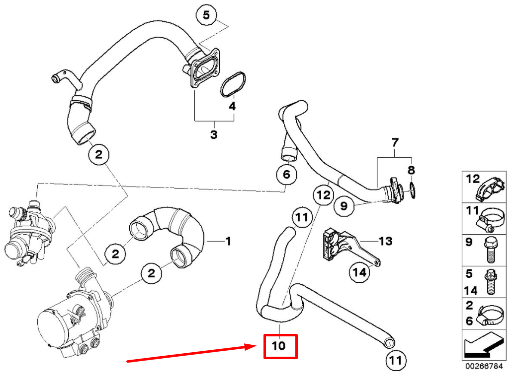 new bmw x6 e71, e72 thermostat inlet water hose 7580585 11537580585 original