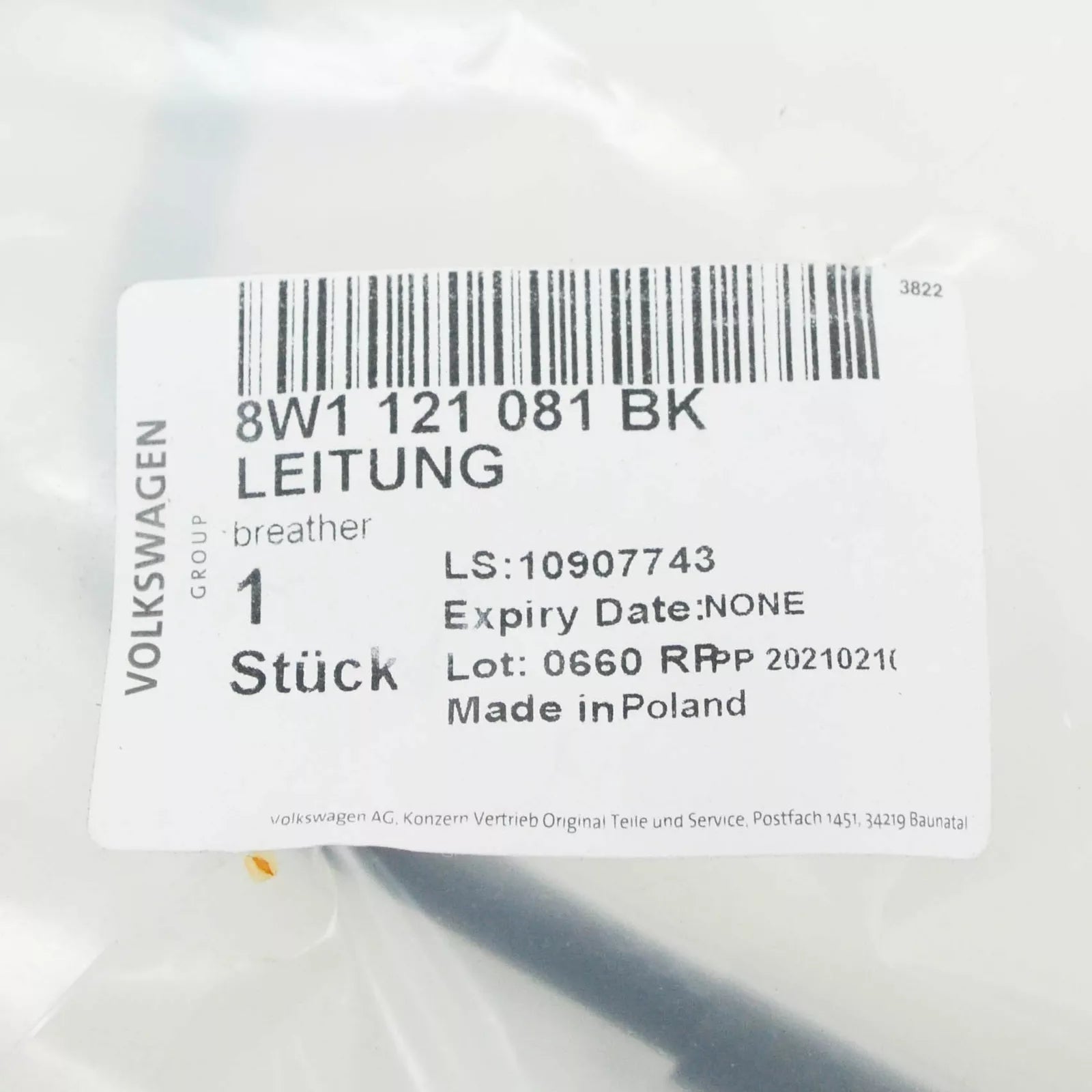 NEW AUDI A5 8W6 COOLING SYSTEM BREATHER LINE 8W1121081BK