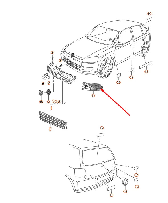 NEW VOLKSWAGEN POLO 6C FRONT BUMPER RIGHT LOWER GRILLE 6C0853666G9B9