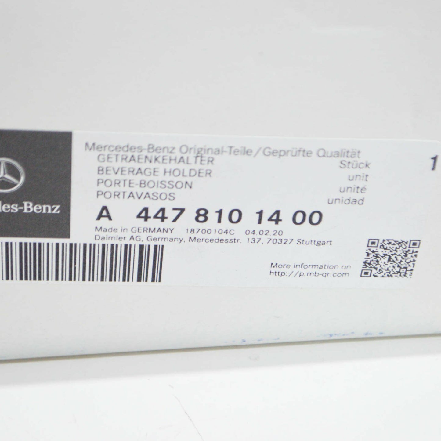 NEW MERCEDES-BENZ VITO W447 REAR CUP HOLDER A4478101400 ORIGINAL