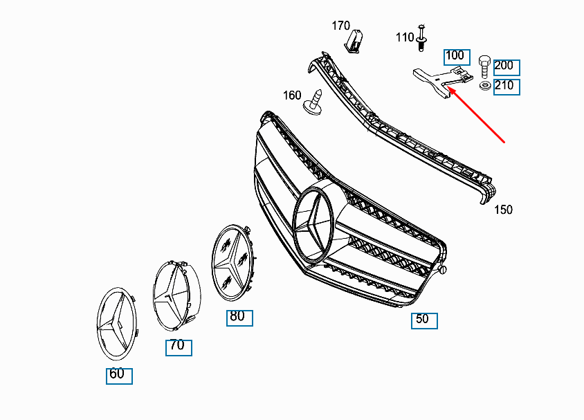 NEW MERCEDES-BENZ C-CLASS W204 RADIATOR GRILLE BRACKET A2048851136 2010 ORIGINAL