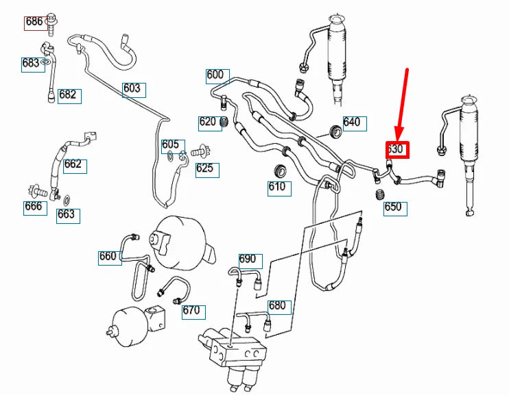 NEW MB SL R230 AMG VALVE BLOCK TO STRUT REAR LEFT HOSE A2309970752 ORIGINAL