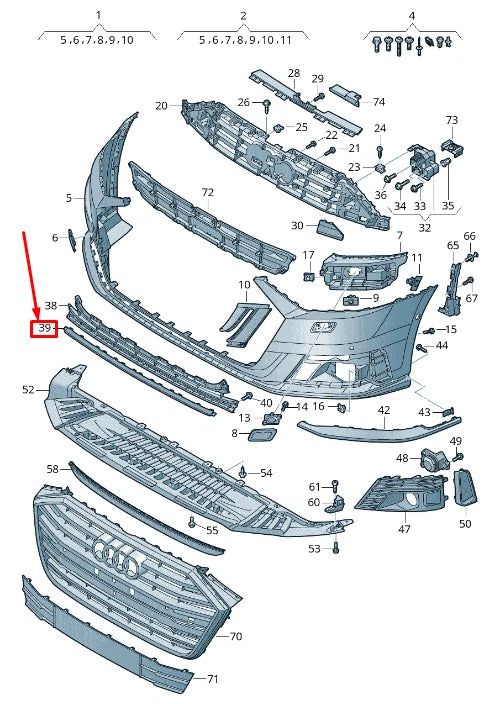 NEW AUDI A8 4N FRONT CENTER BUMPER TRIM 4N08533312ZZ