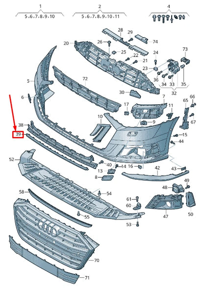 NEW AUDI A8 4N FRONT CENTER BUMPER TRIM 4N08533312ZZ