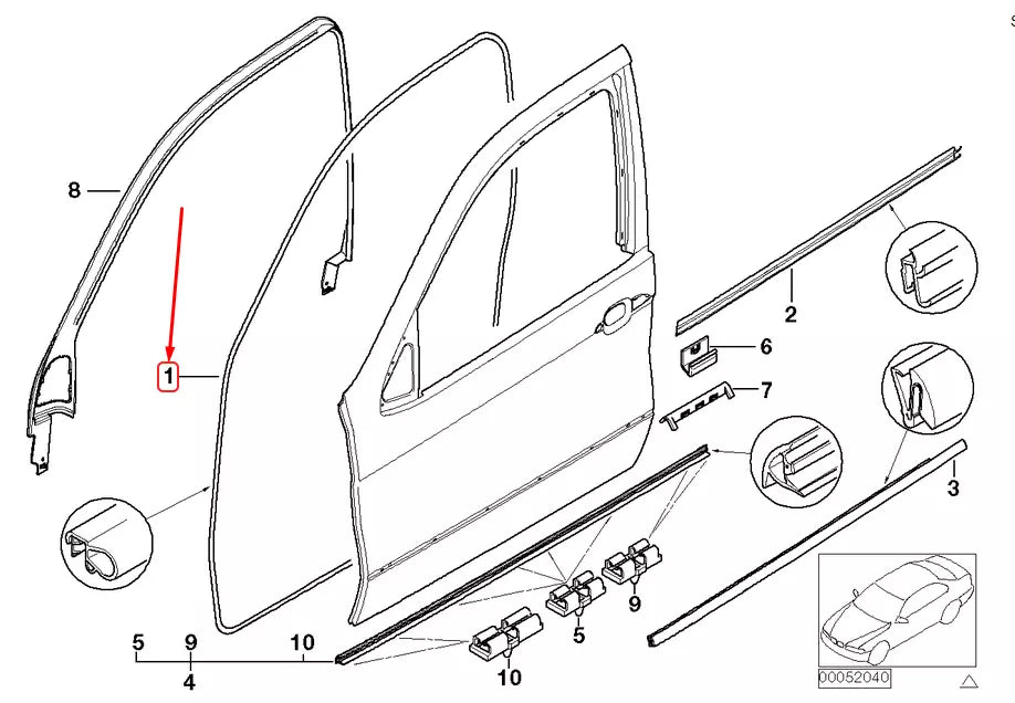 NEW BMW X5 E53 FRONT DOOR EDGE PROTECTION 51727025579 7025579 ORIGINAL