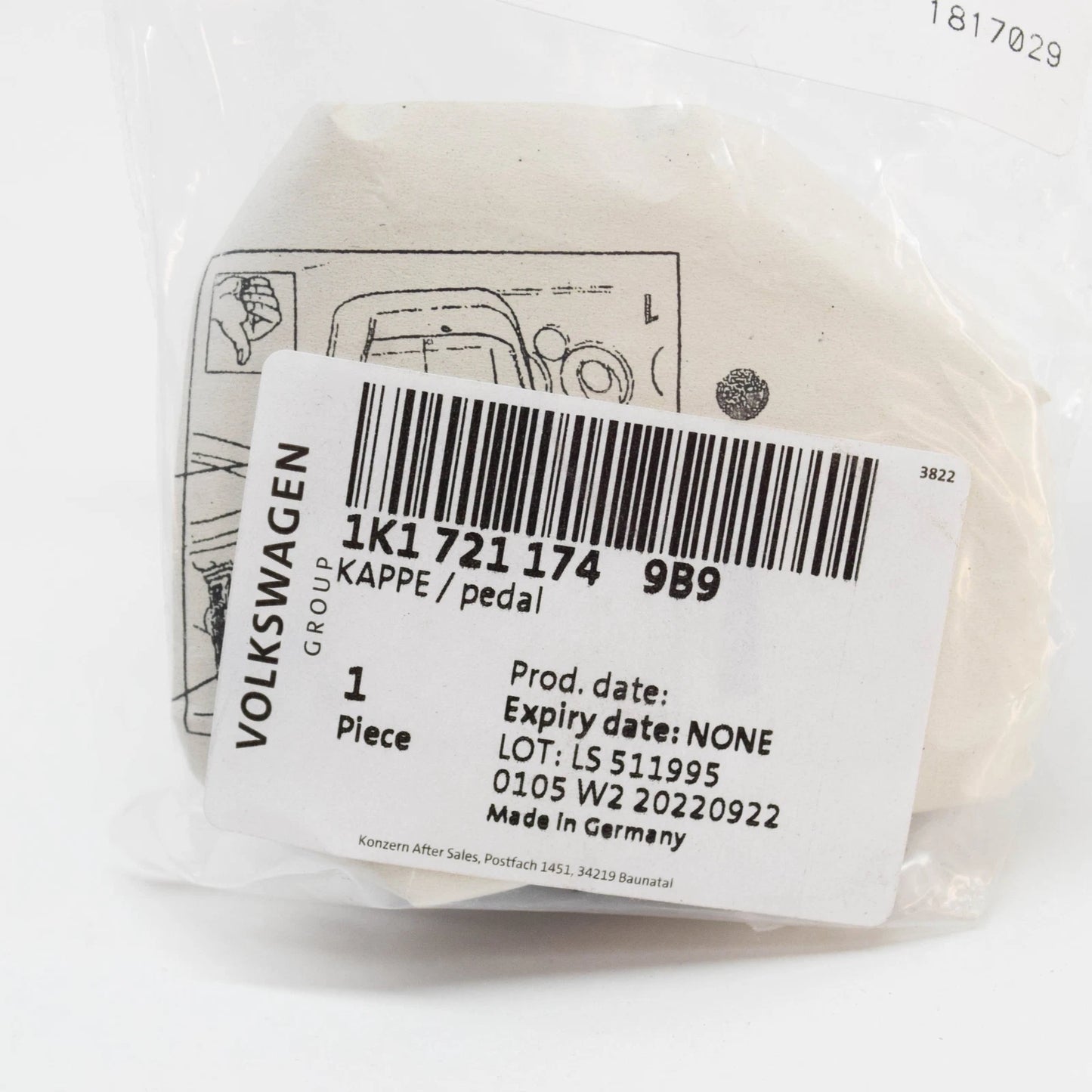 NEW AUDI A3 SPORTBACK 8P CLUTCH PEDAL PAD CAP LHD 1K17211749B9