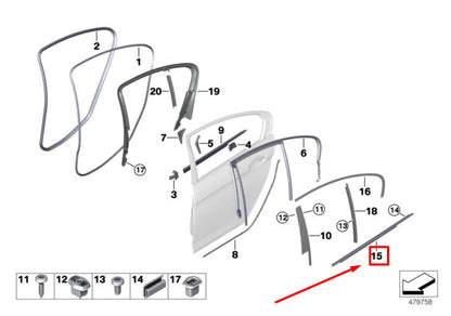 NEW BMW 5 G30 REAR RIGHT DOOR WINDOW MOLDING 51357404030 7404030 ORIGINAL