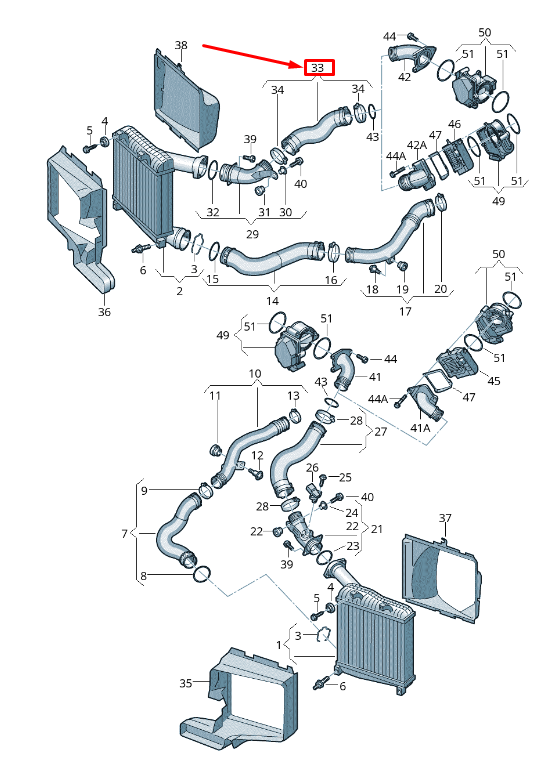 new audi q7 4l right upper charge air cooler pressure hose 4l0145980c original