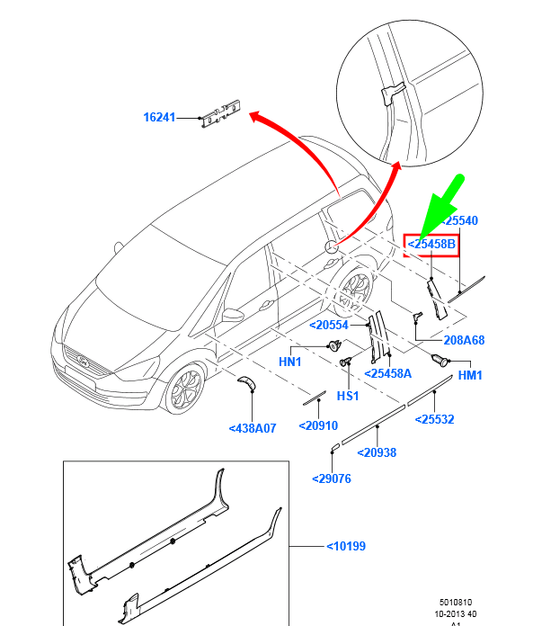 new ford galaxy mk2 rear right window c-pillar frame moulding 1728409 original