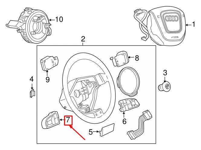 NEW AUDI Q7 4L LEFT STEERING WHEEL RADIO CONTROL BUTTON 4F0951527C5PR ORIGINAL