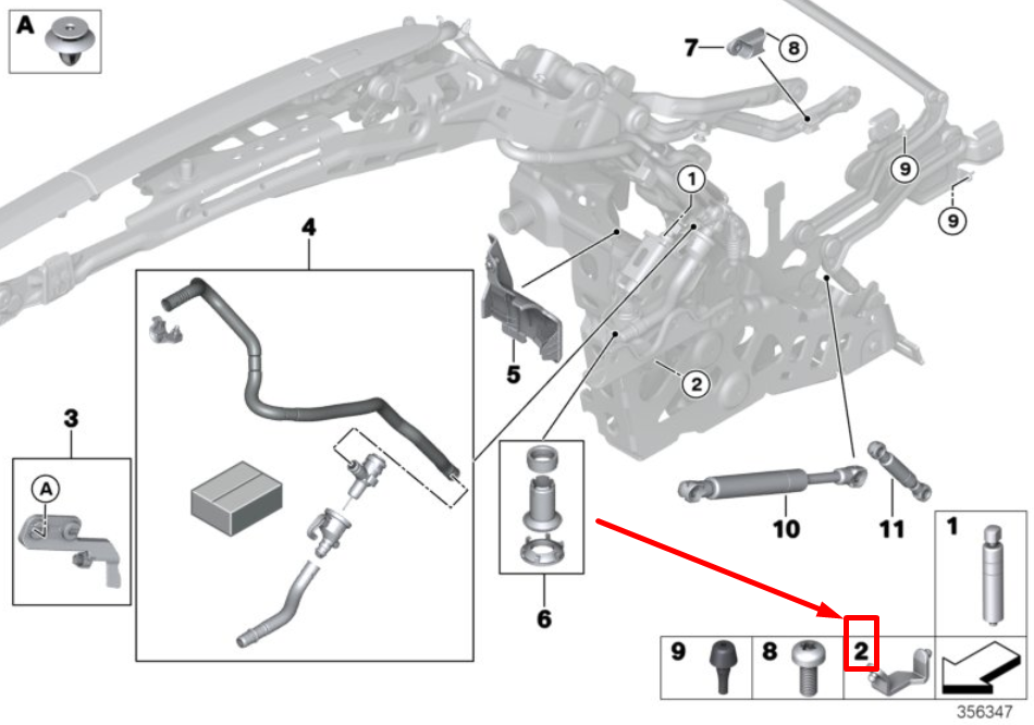 new bmw f33,f83 right frame retractable top stopper 54377197978 7197978 original