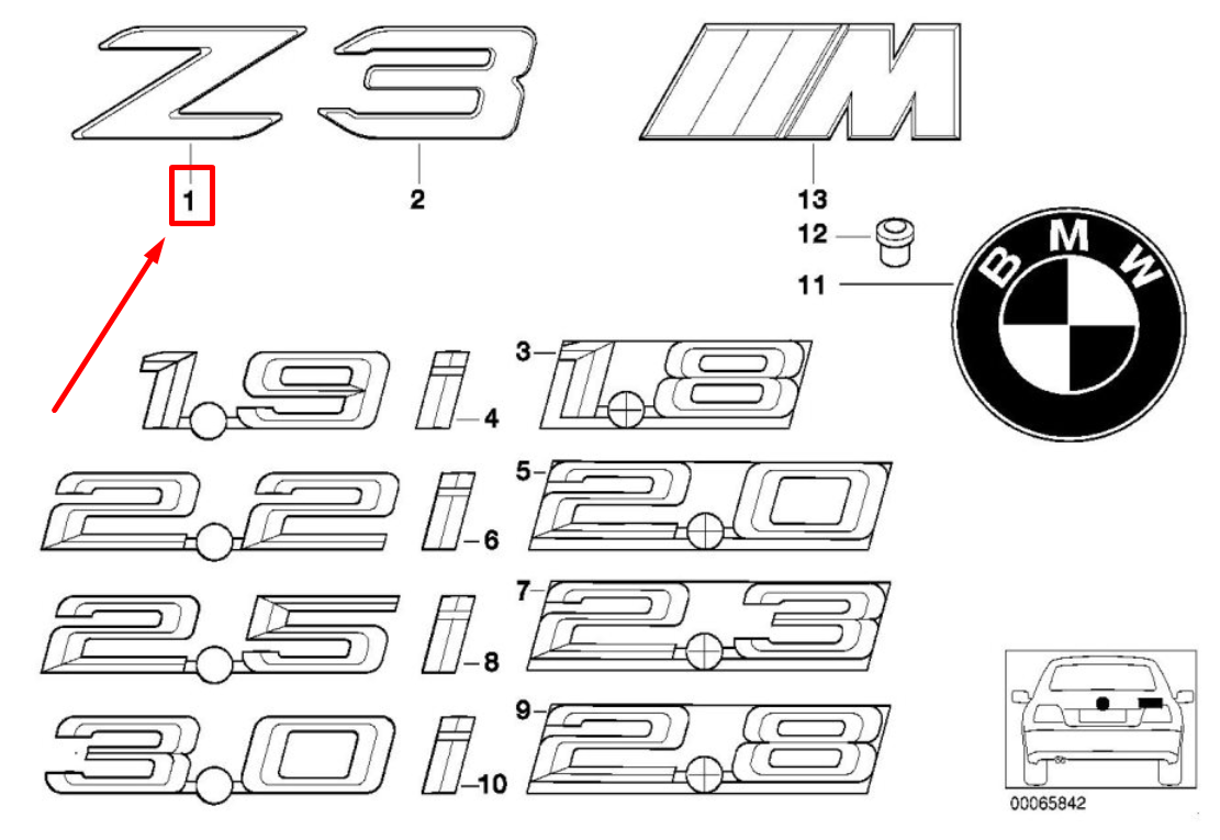 new bmw z3 coupe e36 rear emblem adhered 51148399309 8399309 original