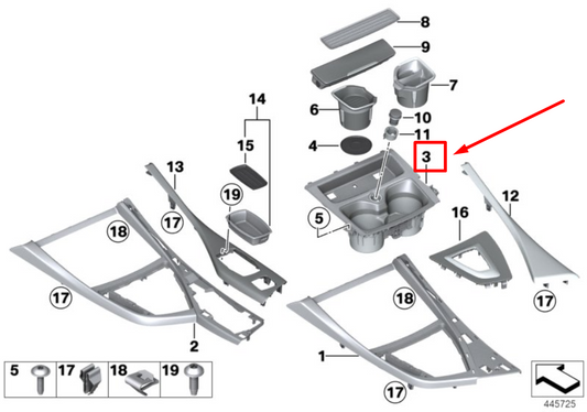 new bmw 2 cabrio f23 front center console cup holder 51169207320 9207320