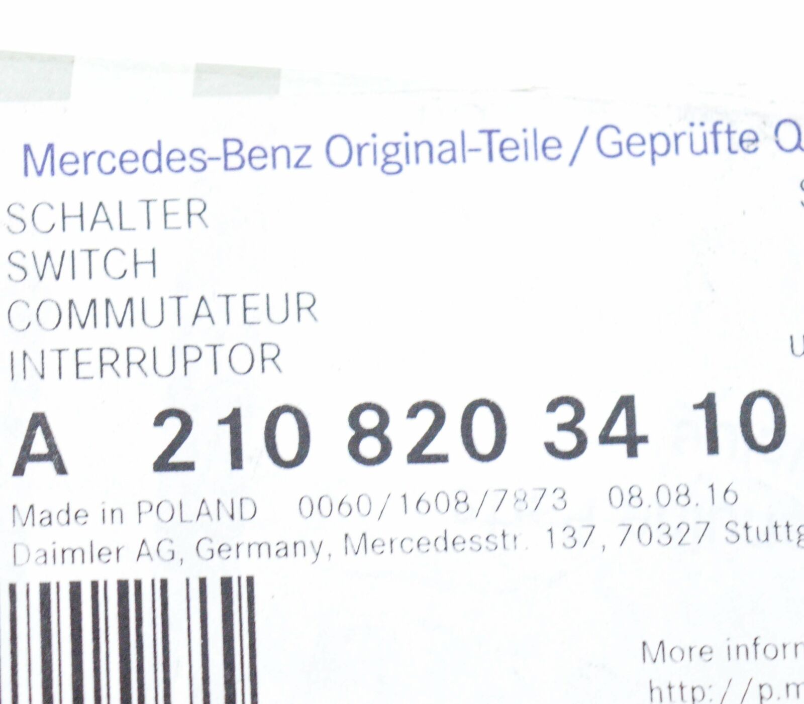 NEW MERCEDES-BENZ E W210 ELECTRIC SLIDING ROOF SWITCH A2108203410 ORIGINAL