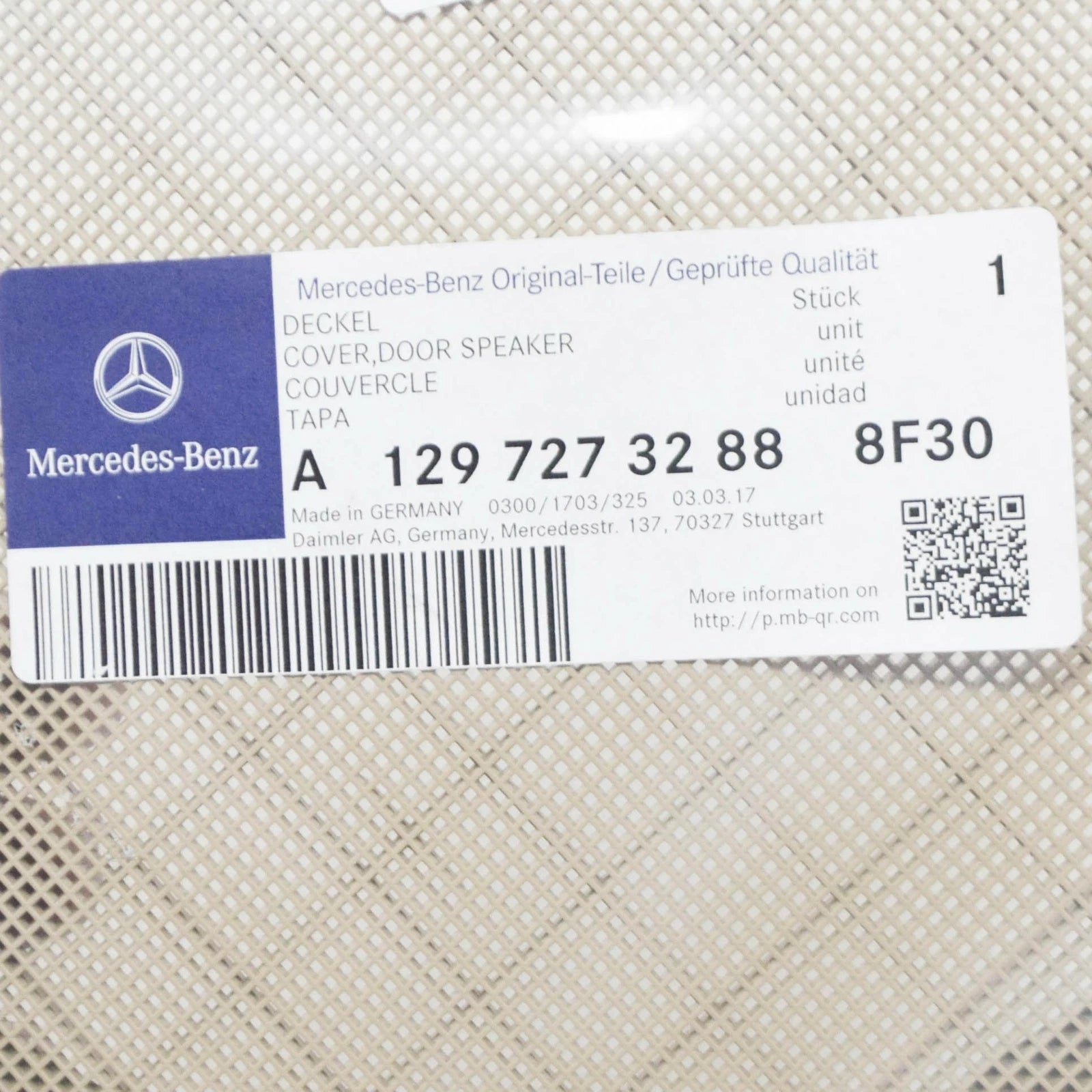 NEW MERCEDES-BENZ SL R129 FRONT DOOR LOUDSPEAKER COVER A12972732888F30