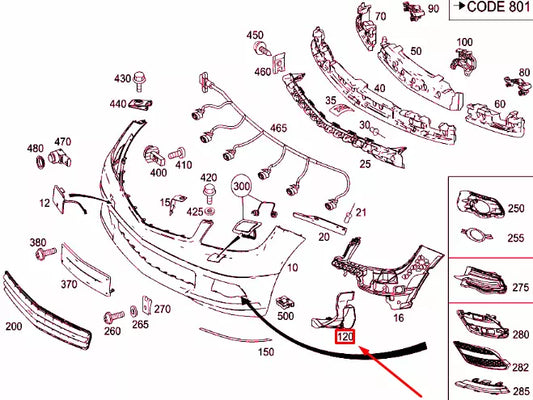 NEW MB C W204 FRONT BUMPER LEFT WHEEL ARCH COVER A20488527239999 ORIGINAL