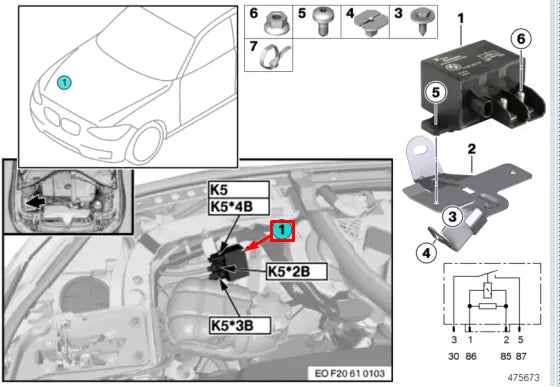 NEW BMW 1 F21 ENGINE COOLING FAN MOTOR RELAY 61366836504 6836504 ORIGINAL