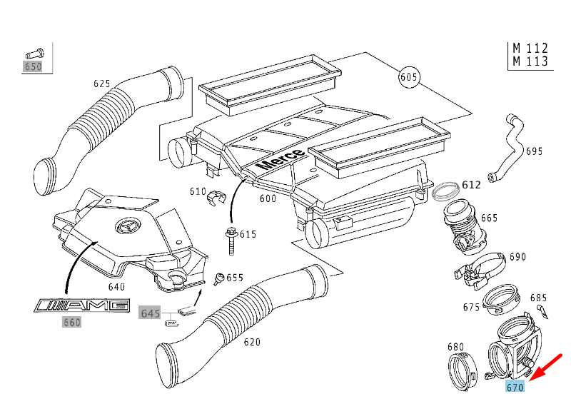 NEW MERCEDES-BENZ S W220 INTAKE LINE HOUSING A1121400218 ORIGINAL