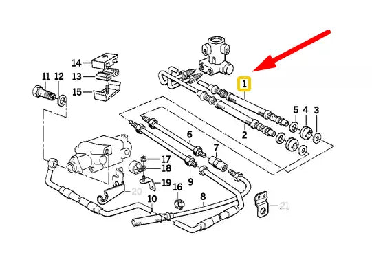 NEW BMW 5 E34 REAR AXLE SELF-LEVELLING SUSPENSION FEED LINE 37131132950 ORIGINAL