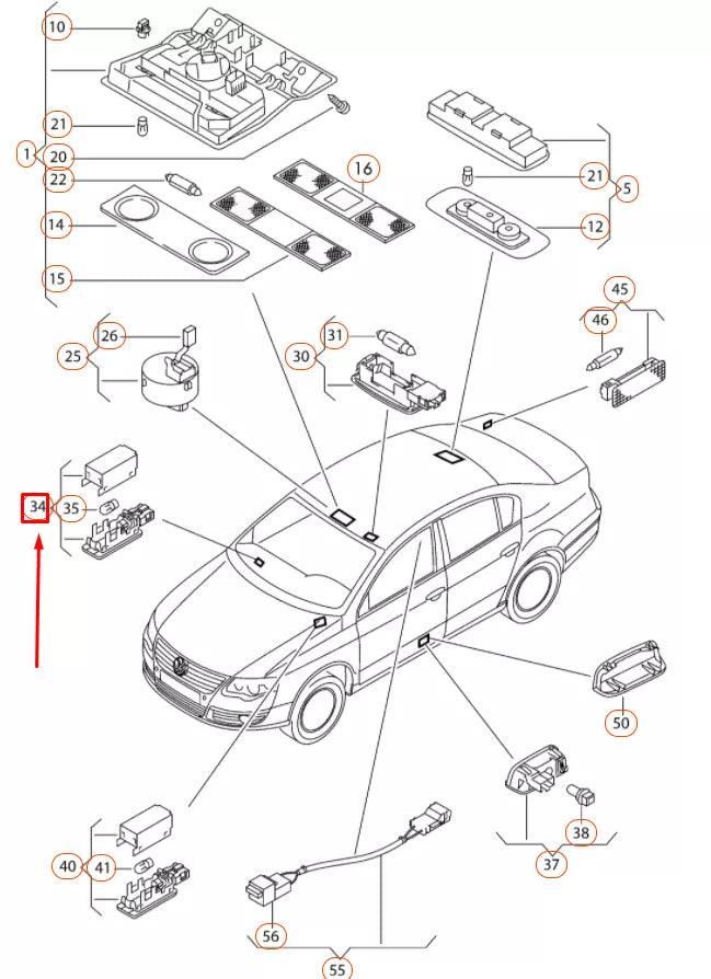 NEW VOLKSWAGEN PASSAT B6 GLOVE COMPARTMENT BOX INTERIOR LIGHT 6L0947415A