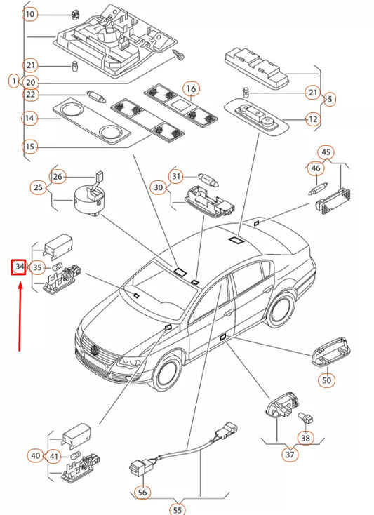 NEW VOLKSWAGEN PASSAT B6 GLOVE COMPARTMENT BOX INTERIOR LIGHT 6L0947415A