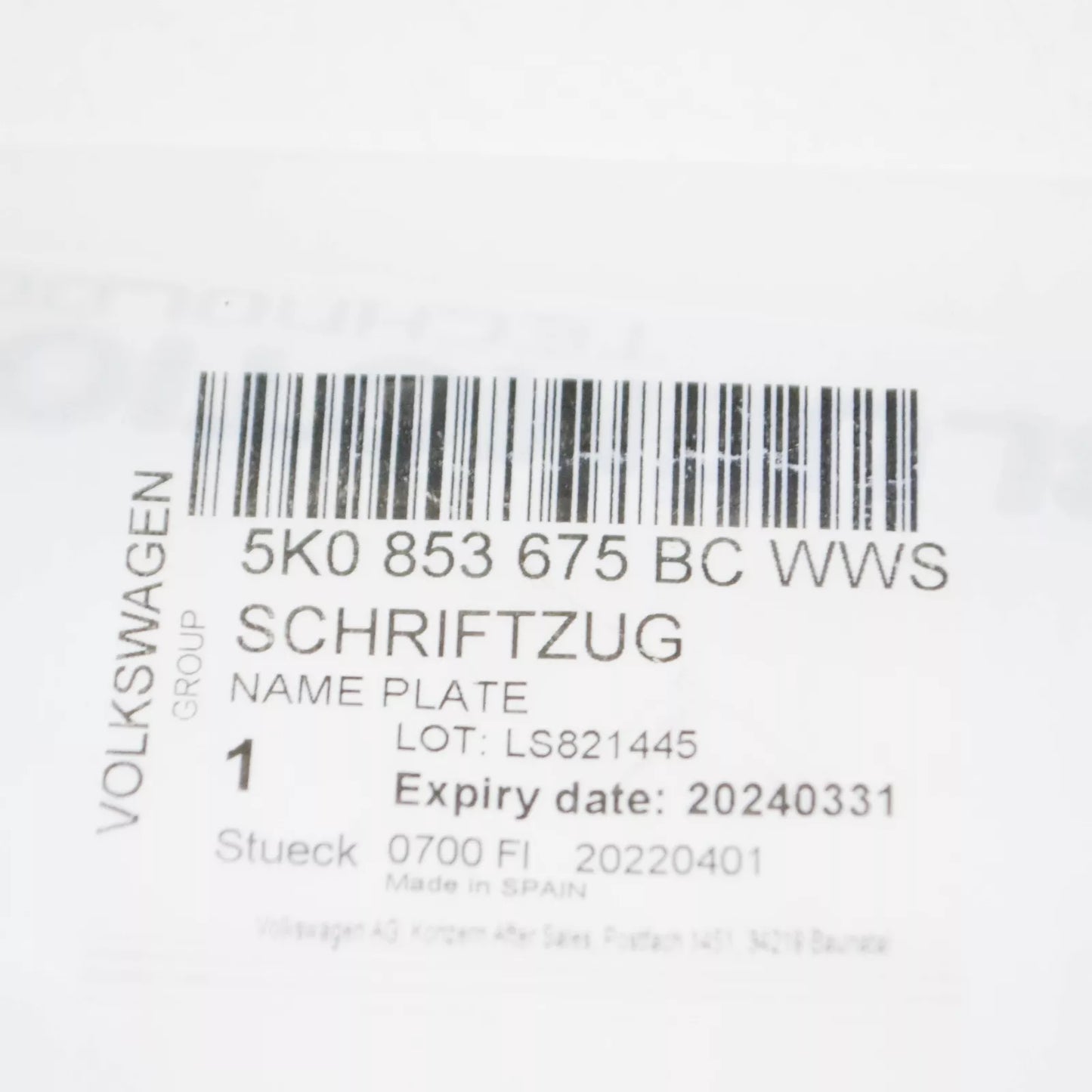 NEW VW GOLF VI 5K1 REAR TRUNK LID EMBLEM BADGE 5K0853675BC WWS