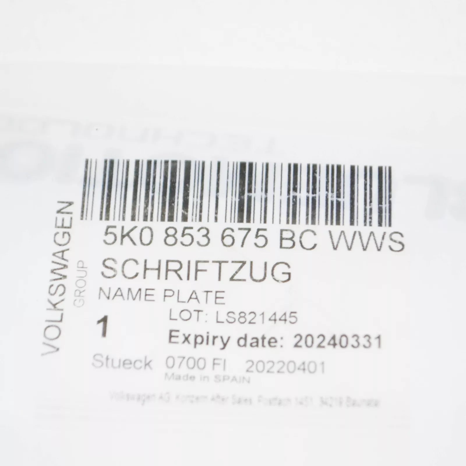 NEW VW GOLF VI 5K1 REAR TRUNK LID EMBLEM BADGE 5K0853675BC WWS