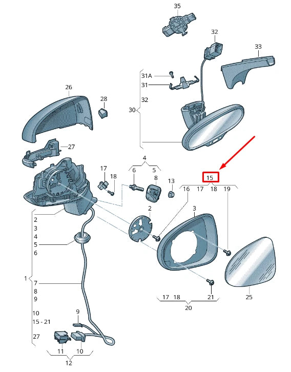 NEW AUDI RS3 FRONT DOOR MIRROR HOUSING HARDWARE KIT 8V0898011 ORIGINAL