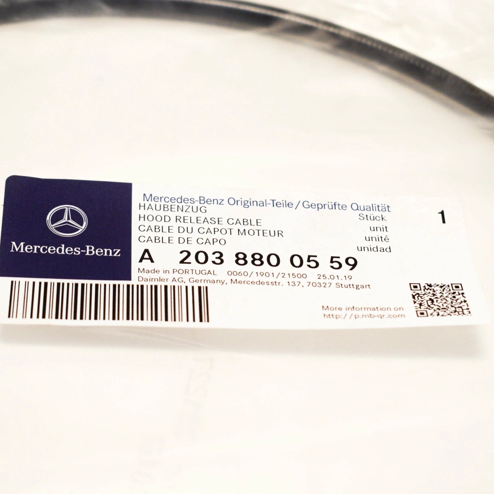 NEW MB C W203 HOOD LOCK CABLE A2038800559