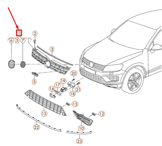 NEW VOLKSWAGEN TOUAREG 7P MK2 RADIATOR GRILLE 7P6853651MZLL ORIGINAL