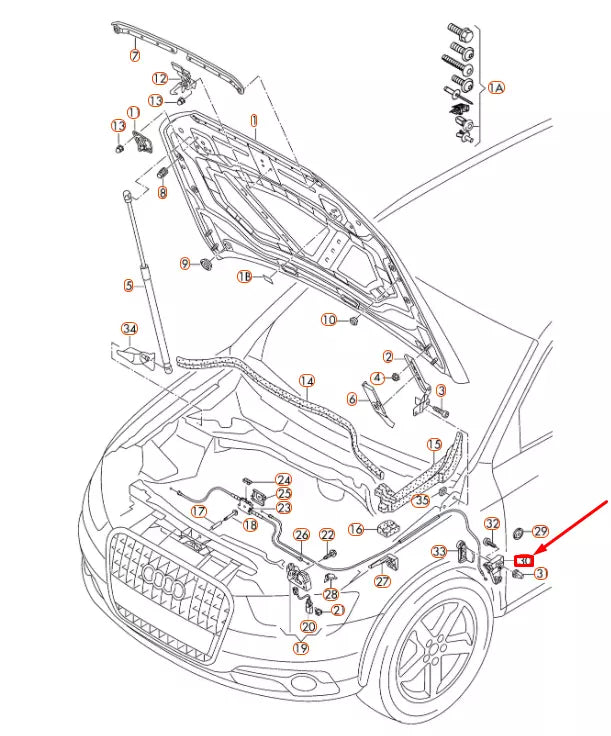 NEW AUDI Q3 8U HOOD RELEASE LEVER BRACKET LHD 1K1823633B ORIGINAL