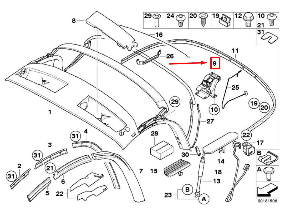 NEW BMW Z4 ROADSTER E85 CONVERTIBLE SOFT TOP LOCK 54347079583 7079583 ORIGINAL