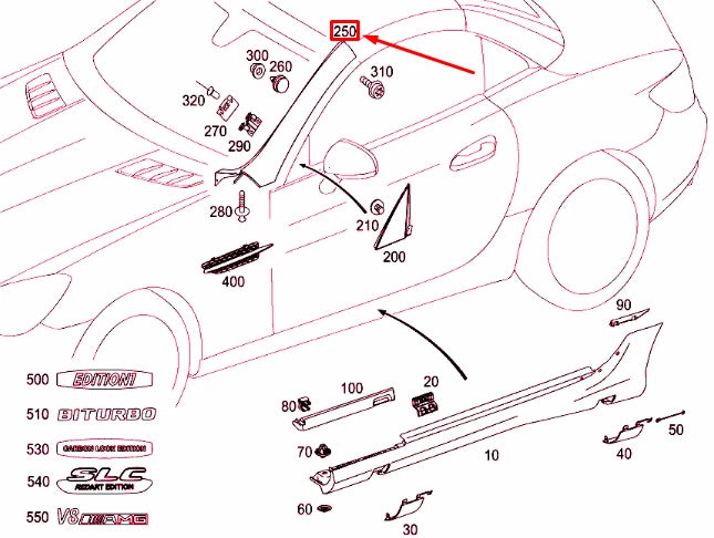 NEW MB SLK R172 FRONT RIGHT A-PILLAR ORNAMENTAL MOLDING A17269004879999