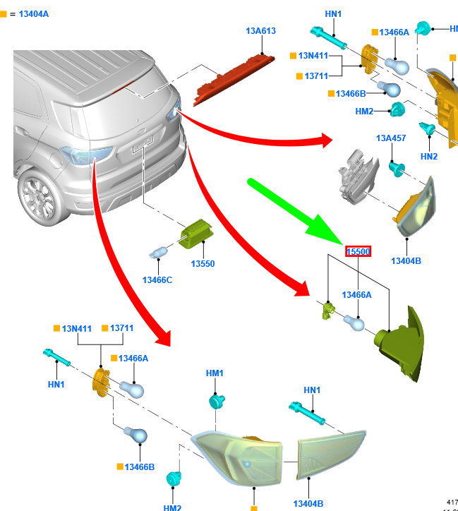 new ford ecosport mk2 rear right fog light lhd cn15-15500-ad 2017505 original