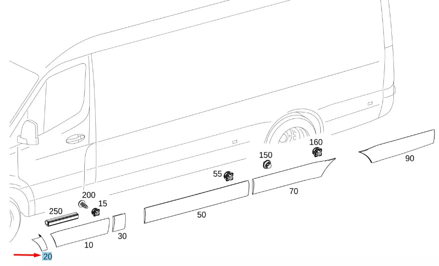 NEW MB SPRINTER W907 FRONT LEFT FENDER REAR STRIP A91069000009K83