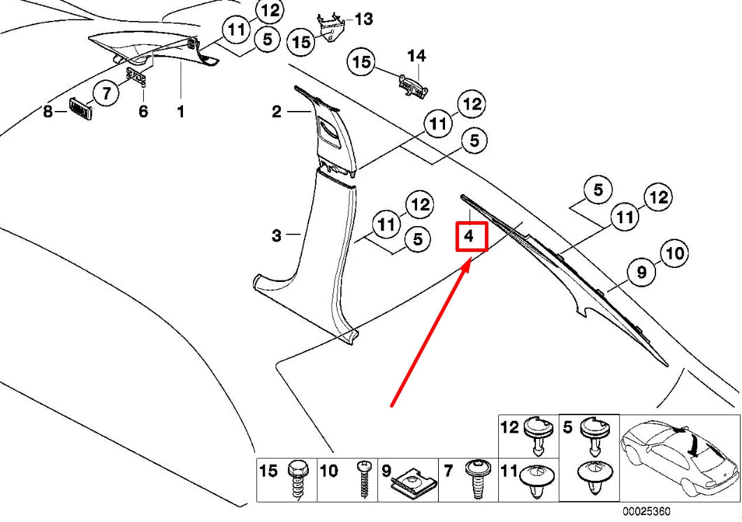 NEW BMW 5 E39 REAR RIGHT COLUMN TRIM PANEL 7006854 51437006854 ORIGINAL