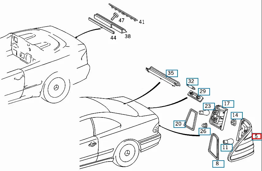 NEW MERCEDES BENZ CLK C208 REAR RIGHT TAILIGHT LAMP A2088200264 ORIGINAL