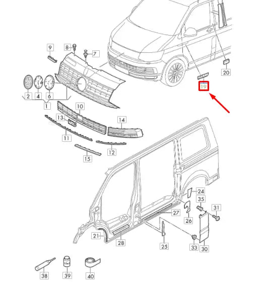 NEW VW TRANSPORTER T6 FRONT RIGHT DOOR BADGE SELF-ADHESIVE 7E0853688CCBX