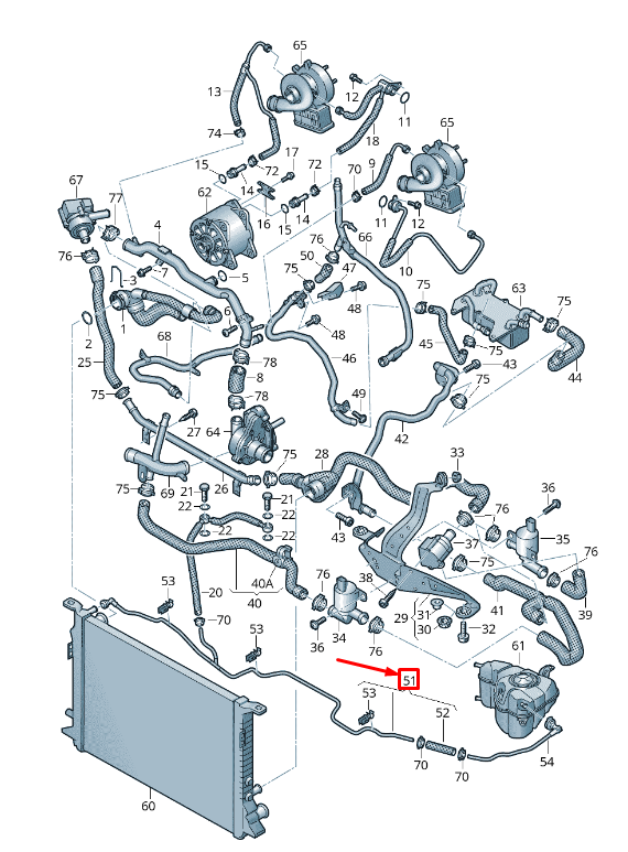 new audi a8 4h front center radiator breather line 4h0121081m original