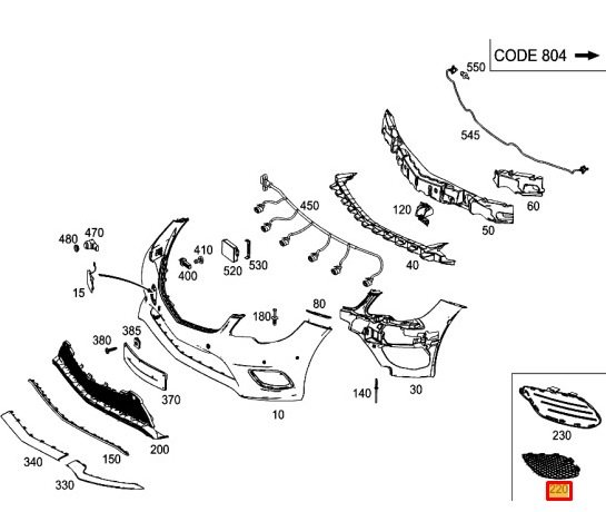 NEW MB E-CLASS COUPE C207 FRONT LOWER LEFT SIDE GRILLE A2078851823 2010 ORIGINAL