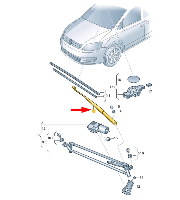 NEW VOLKSWAGEN SHARAN 7N FRONT LEFT AERO WIPER ARM LHD 7N1955409A ORIGINAL