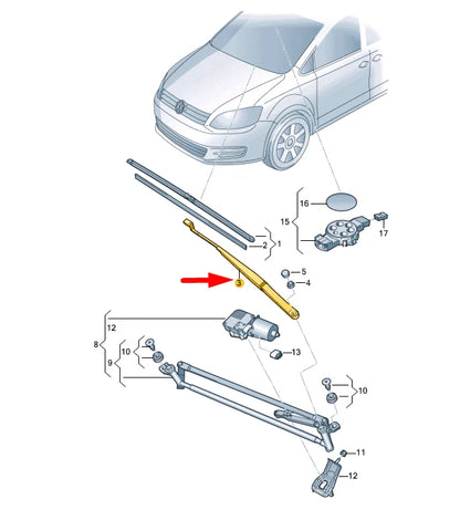 NEW VOLKSWAGEN SHARAN 7N FRONT LEFT AERO WIPER ARM LHD 7N1955409A ORIGINAL