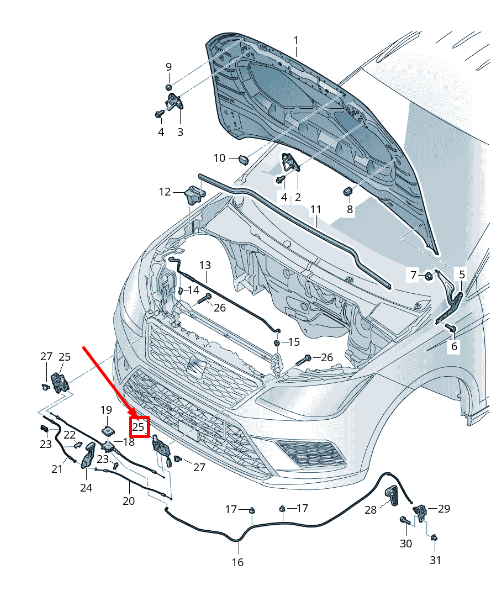 new seat arona kj lower part bonnet lock 6f0823509 original