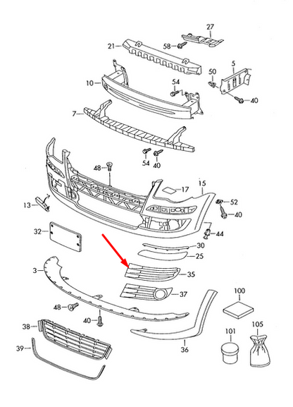 NEW VOLKSWAGEN TOURAN 1T FRONT BUMPER LEFT LOWER GRILLE 1T0853665E9B9 ORIGINAL