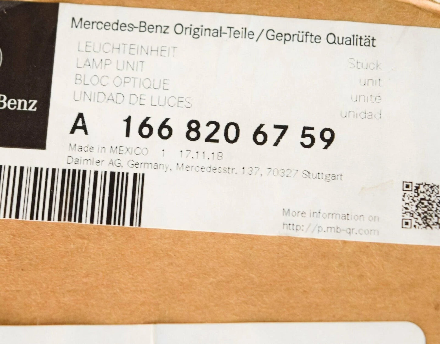 NEW MERCEDES-BENZ GLE W166 FRONT RIGHT HEADLIGHT LHD A1668206759 ORIGINAL