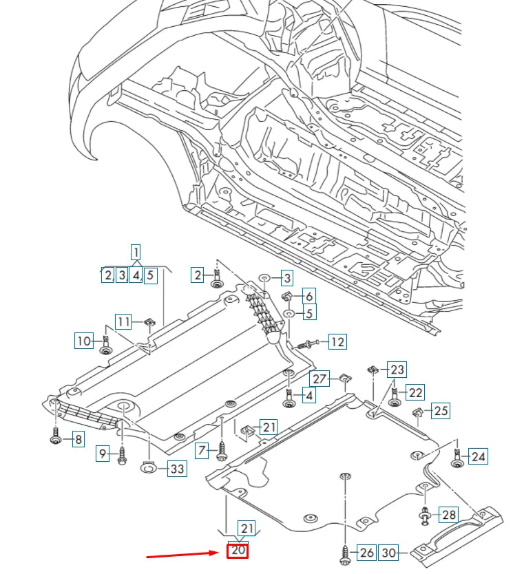 NEW AUDI A4 S4 B9 FRONT BELLY PAN REAR SECTION 8W0863822B ORIGINAL
