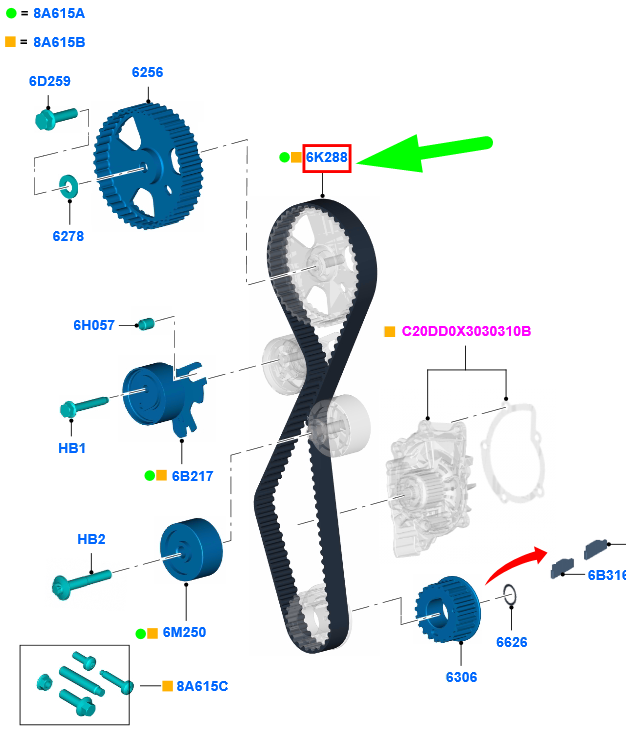 new ford kuga c394 mk1 timing cam belt 1707030 9m5q-6k288-ab original