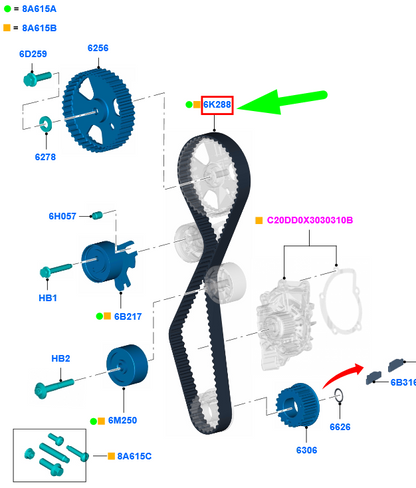 new ford kuga c394 mk1 timing cam belt 1707030 9m5q-6k288-ab original